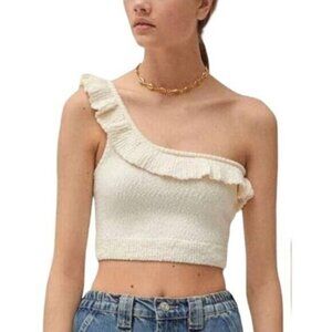UO Molly Ruffle Crop Top Medium Ivory